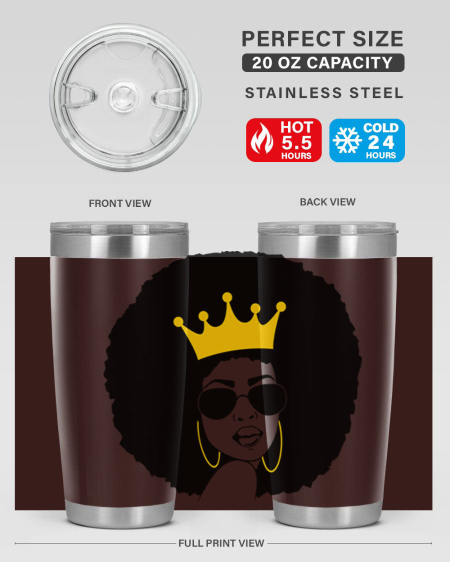 Black Women - Queen 76# Tumbler showcasing a stylish design, made from stainless steel with a vibrant print celebrating black women.