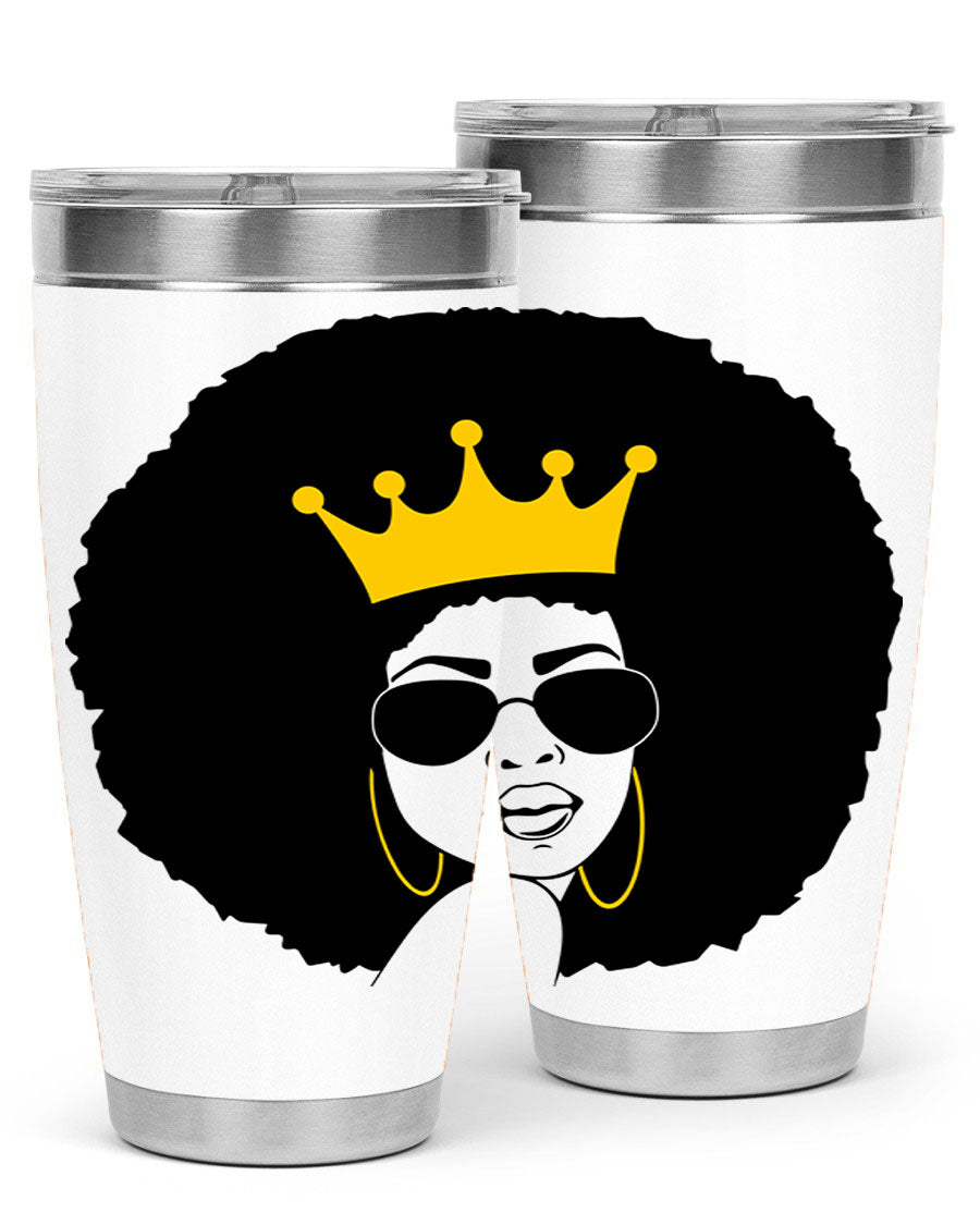 Black Women - Queen 76# Tumbler showcasing a stylish design, made from stainless steel with a vibrant print celebrating black women.