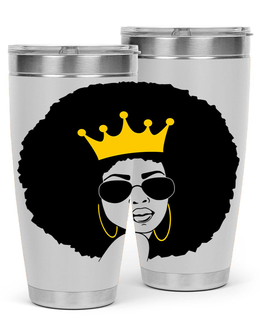 Black Women - Queen 76# Tumbler showcasing a stylish design, made from stainless steel with a vibrant print celebrating black women.