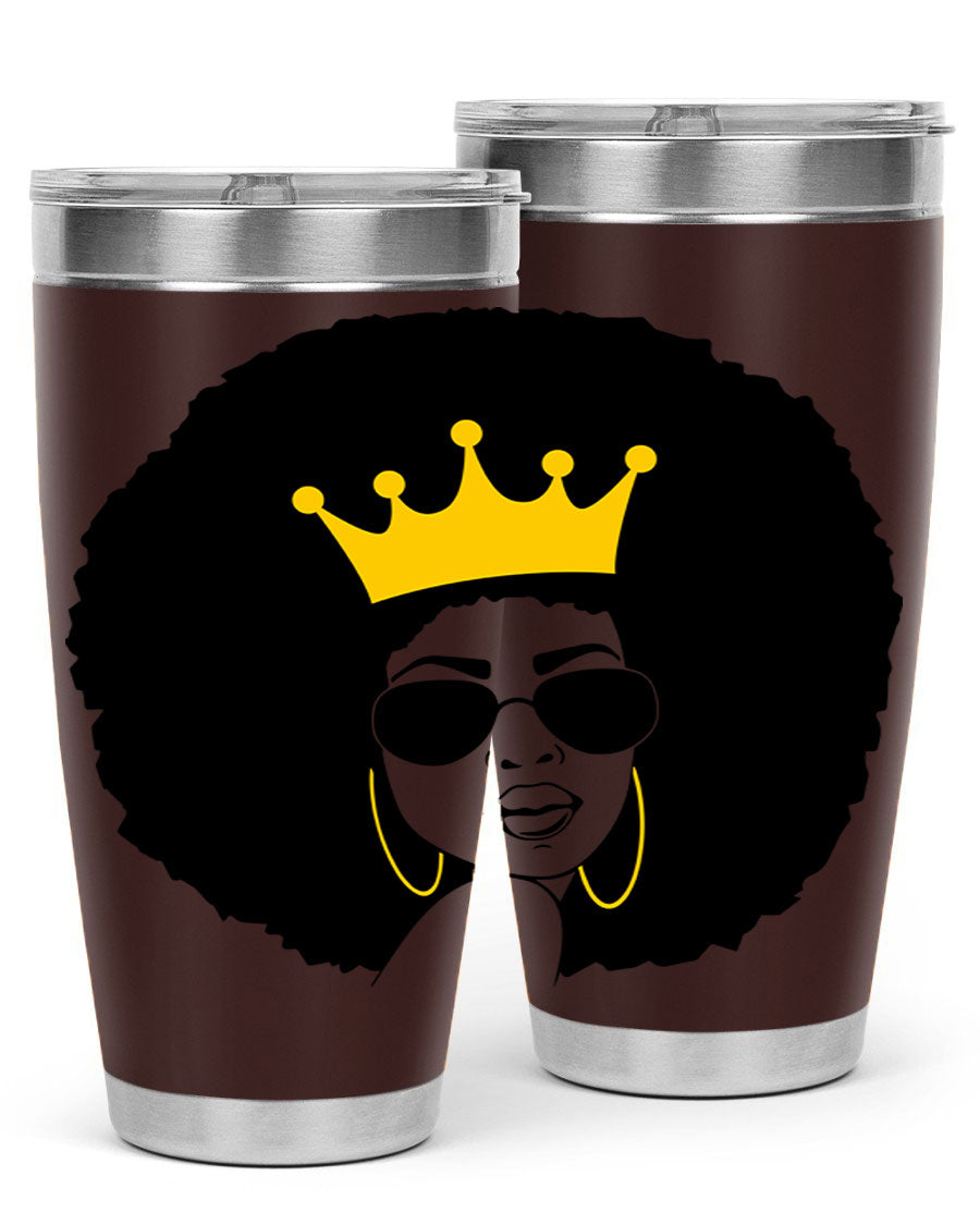 Black Women - Queen 76# Tumbler showcasing a stylish design, made from stainless steel with a vibrant print celebrating black women.