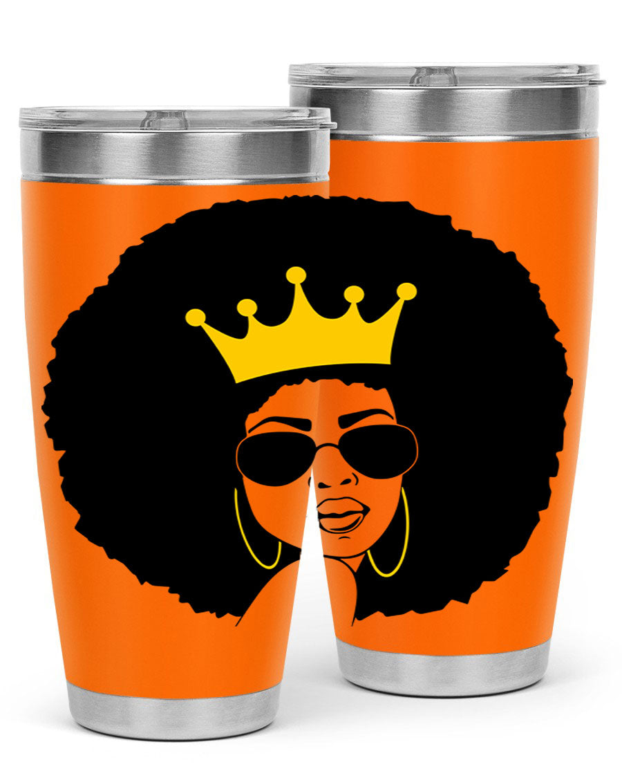 Black Women - Queen 76# Tumbler showcasing a stylish design, made from stainless steel with a vibrant print celebrating black women.