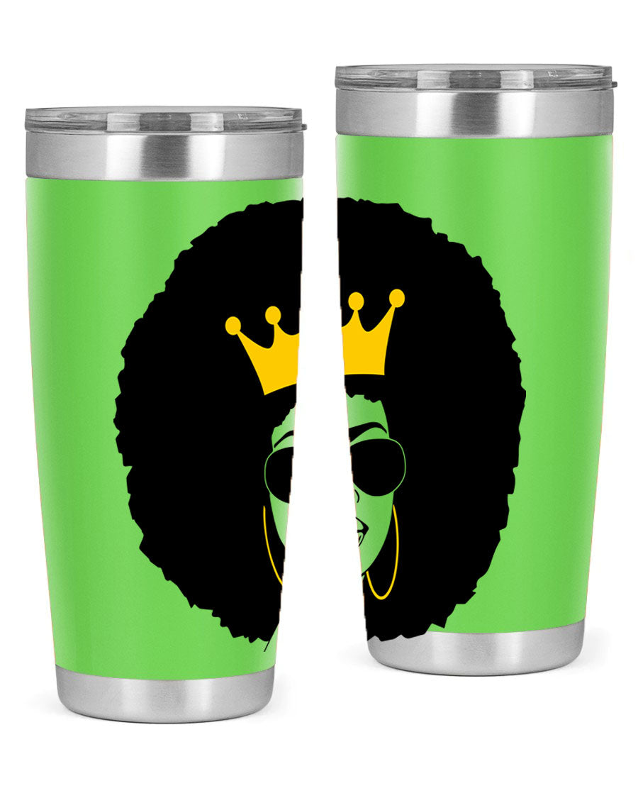 Black Women - Queen 76# Tumbler showcasing a stylish design, made from stainless steel with a vibrant print celebrating black women.