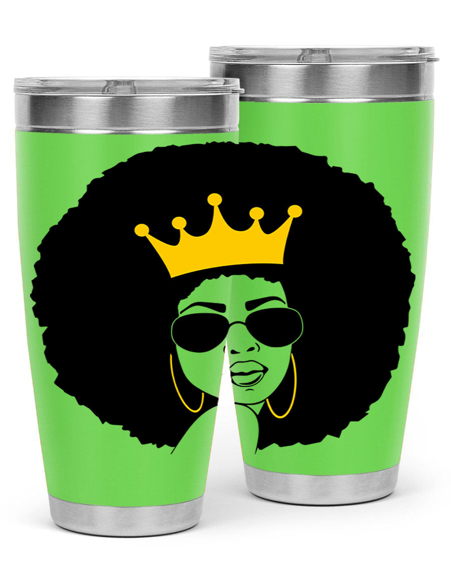 Black Women - Queen 76# Tumbler showcasing a stylish design, made from stainless steel with a vibrant print celebrating black women.