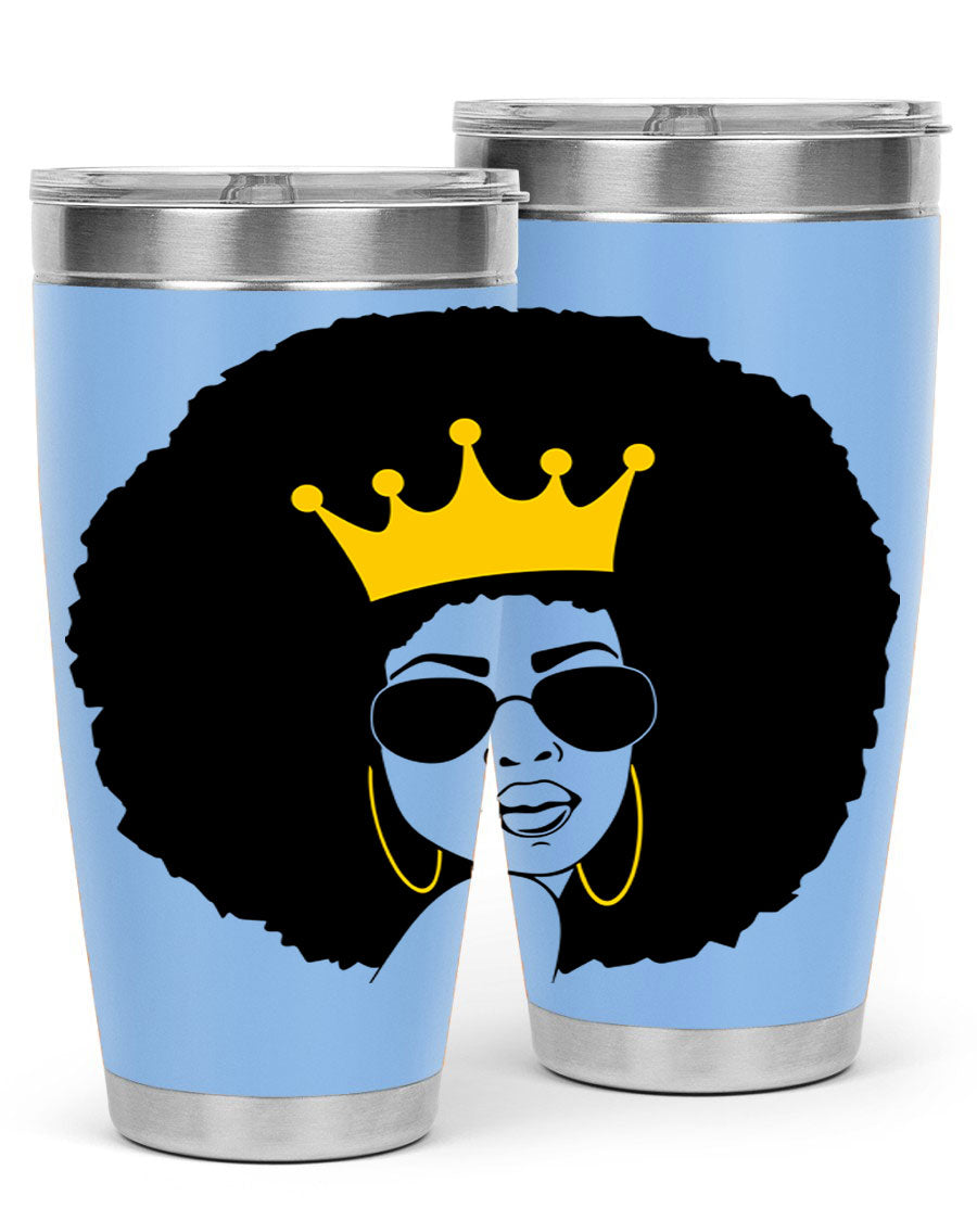 Black Women - Queen 76# Tumbler showcasing a stylish design, made from stainless steel with a vibrant print celebrating black women.