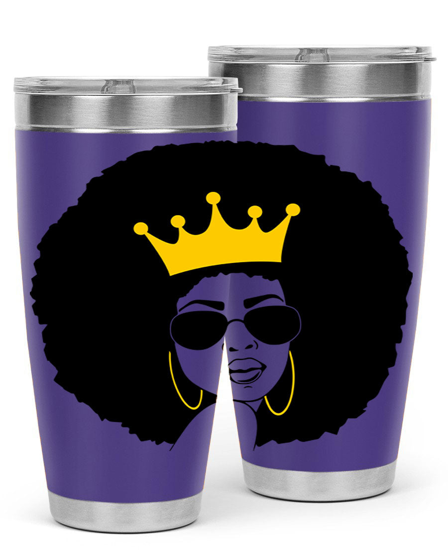 Black Women - Queen 76# Tumbler showcasing a stylish design, made from stainless steel with a vibrant print celebrating black women.