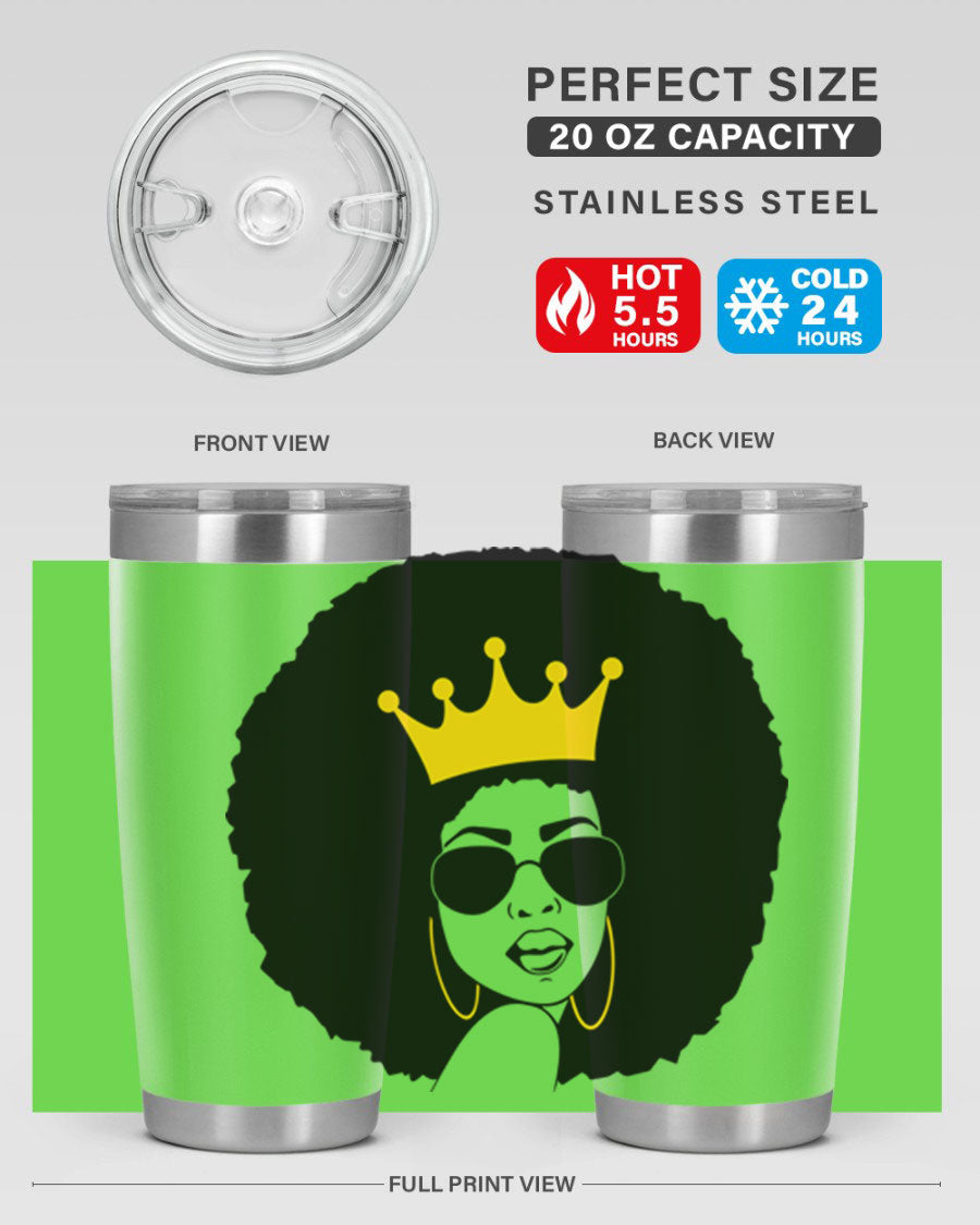 Black Women - Queen 76# Tumbler showcasing a stylish design, made from stainless steel with a vibrant print celebrating black women.