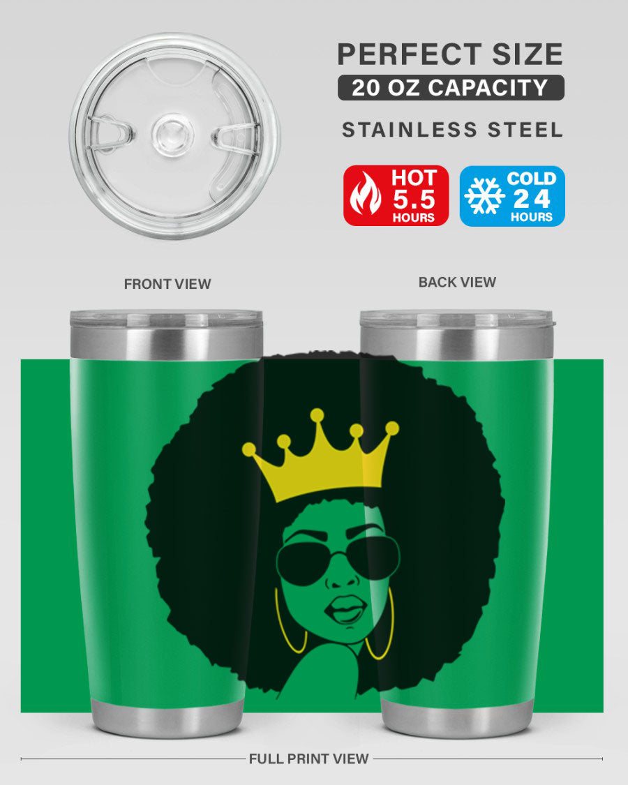 Black Women - Queen 76# Tumbler showcasing a stylish design, made from stainless steel with a vibrant print celebrating black women.