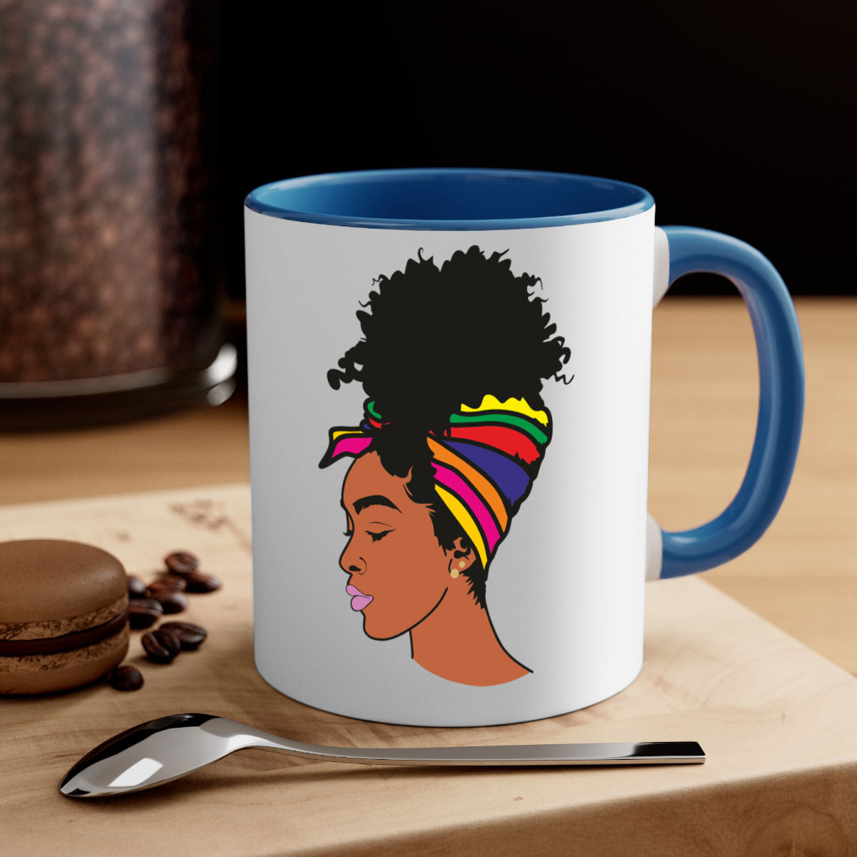 Black Women - Queen 88# Mug with colorful handle and glossy finish, showcasing empowerment and elegance.