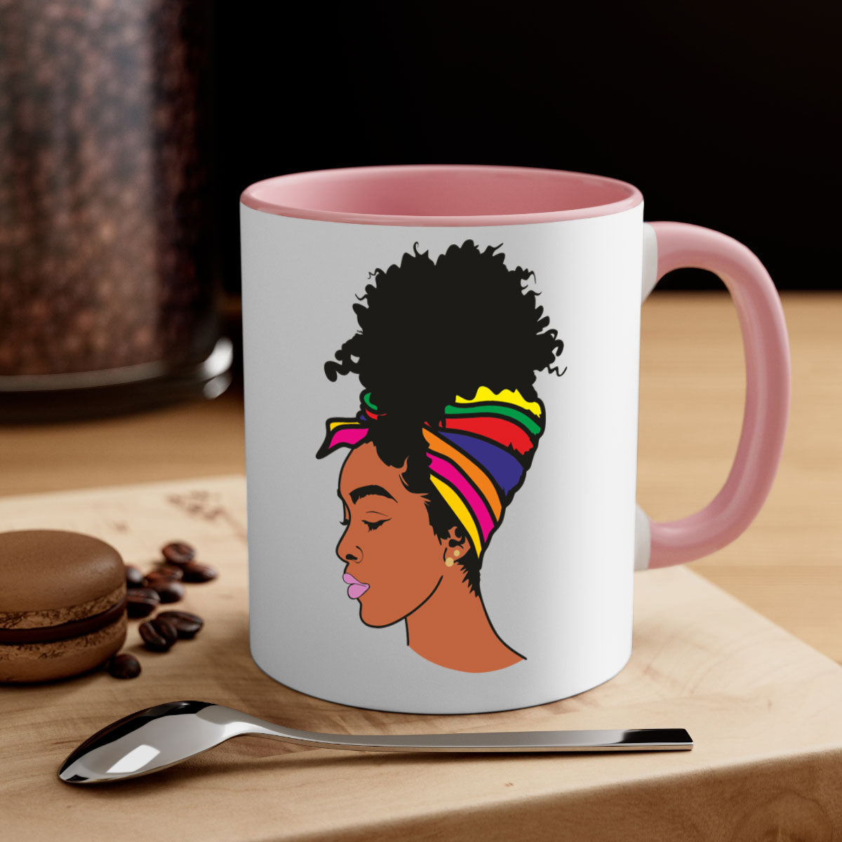 Black Women - Queen 88# Mug with colorful handle and glossy finish, showcasing empowerment and elegance.