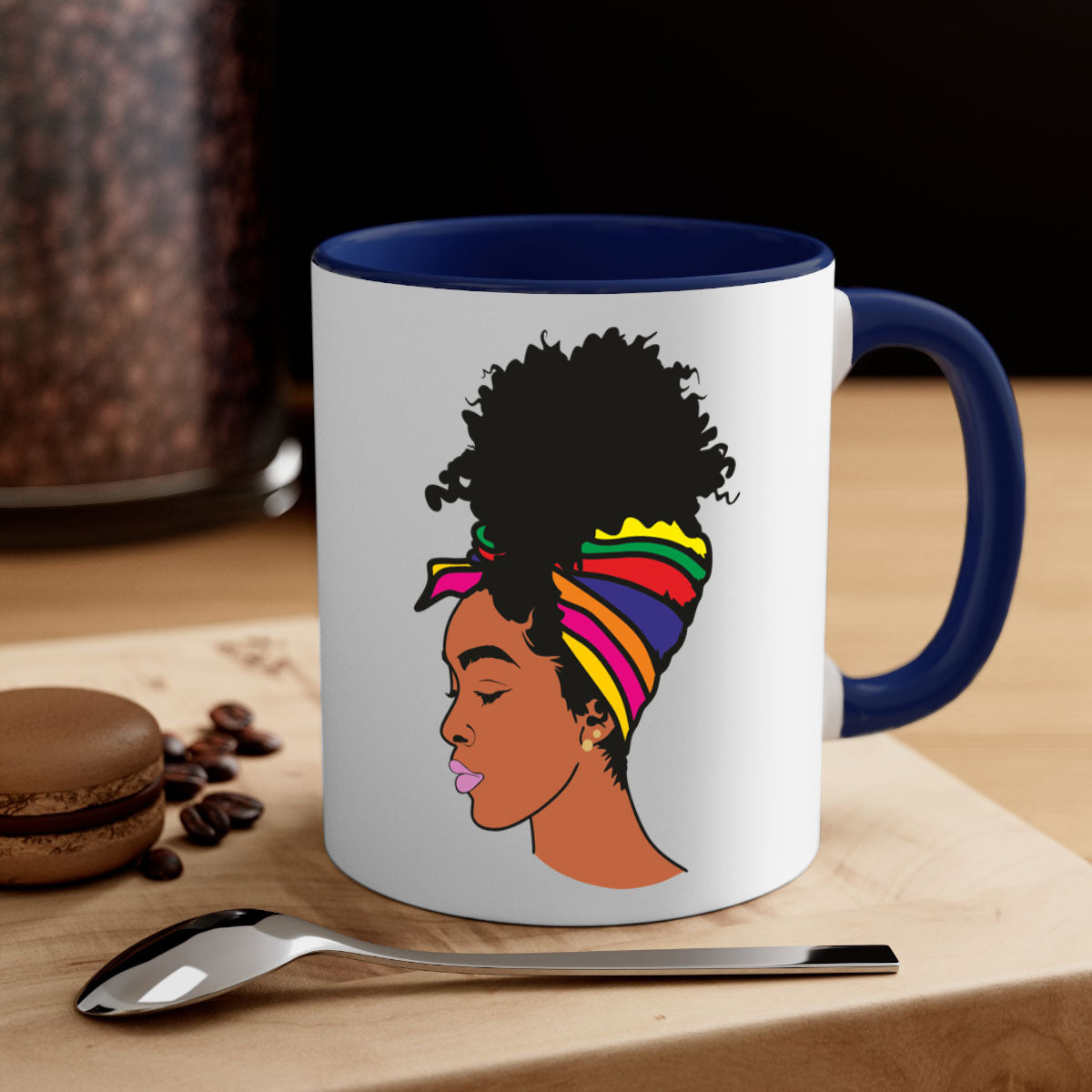 Black Women - Queen 88# Mug with colorful handle and glossy finish, showcasing empowerment and elegance.