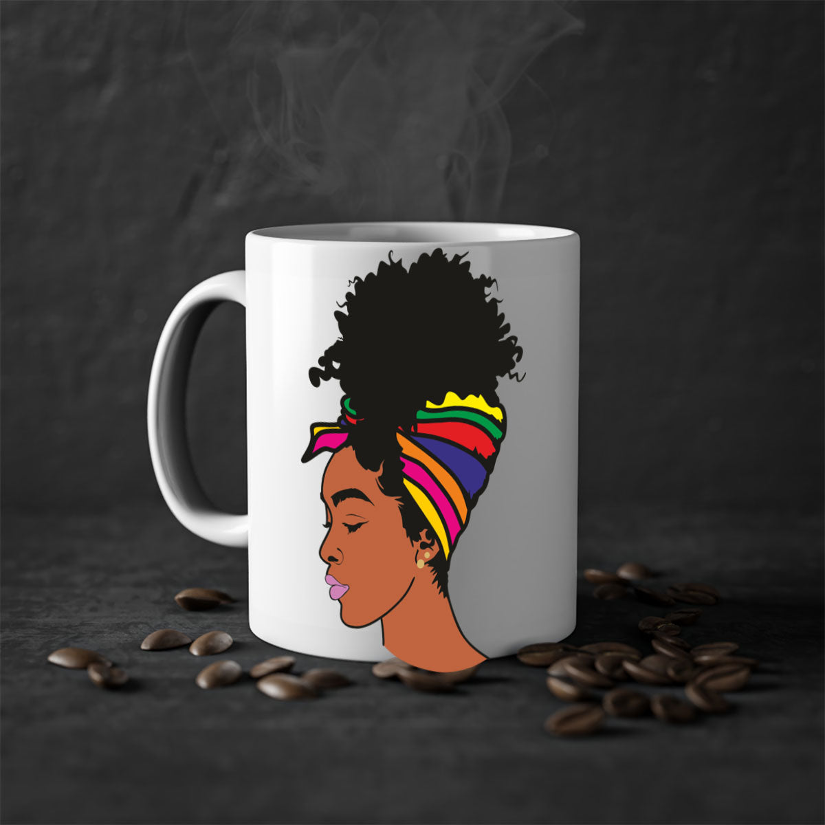 Black Women - Queen 88# Mug with colorful handle and glossy finish, showcasing empowerment and elegance.