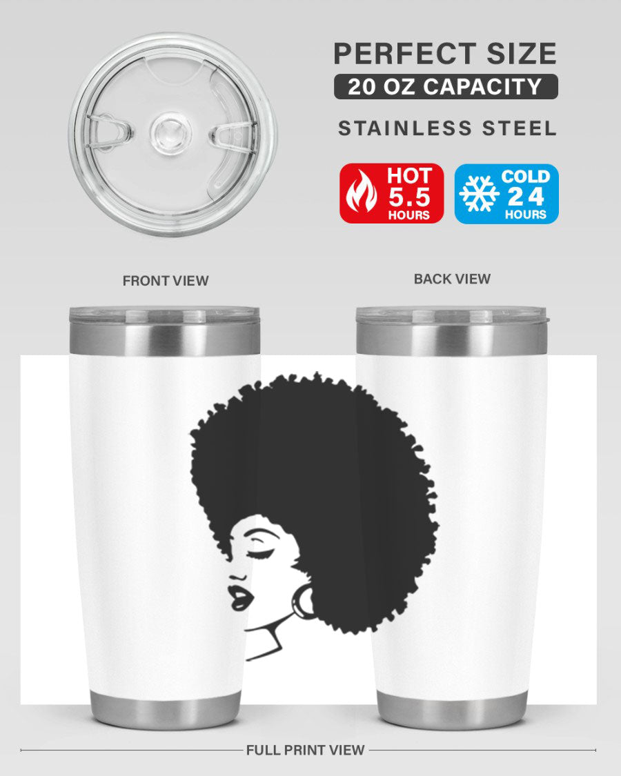 Black women - queen 81# tumbler in 20oz and 30oz sizes, showcasing double wall vacuum stainless steel design with vibrant print.