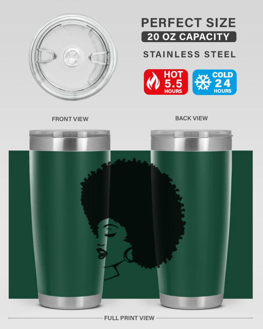 Black women - queen 81# tumbler in 20oz and 30oz sizes, showcasing double wall vacuum stainless steel design with vibrant print.