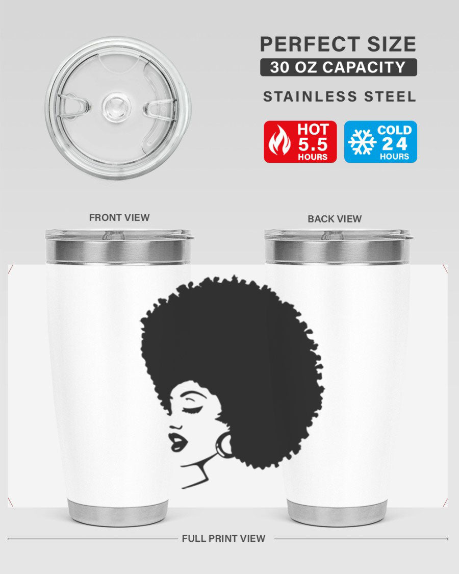 Black women - queen 81# tumbler in 20oz and 30oz sizes, showcasing double wall vacuum stainless steel design with vibrant print.