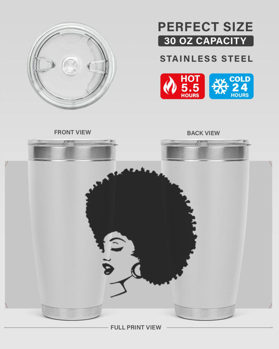 Black women - queen 81# tumbler in 20oz and 30oz sizes, showcasing double wall vacuum stainless steel design with vibrant print.