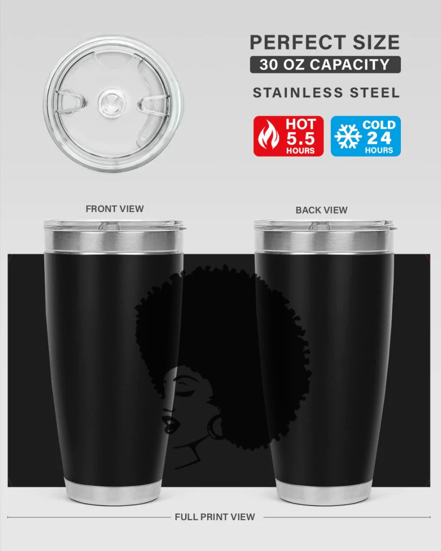 Black women - queen 81# tumbler in 20oz and 30oz sizes, showcasing double wall vacuum stainless steel design with vibrant print.