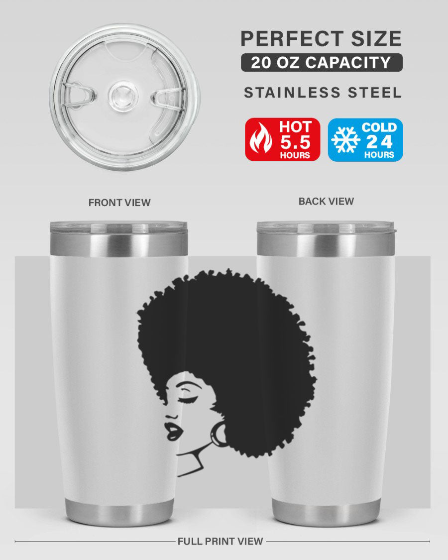 Black women - queen 81# tumbler in 20oz and 30oz sizes, showcasing double wall vacuum stainless steel design with vibrant print.