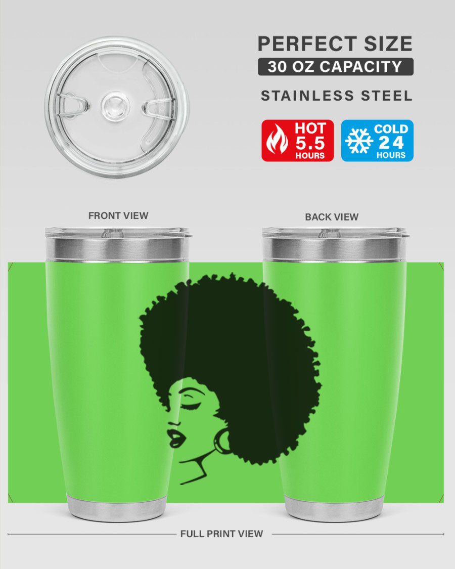 Black women - queen 81# tumbler in 20oz and 30oz sizes, showcasing double wall vacuum stainless steel design with vibrant print.