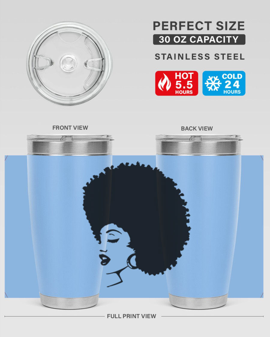 Black women - queen 81# tumbler in 20oz and 30oz sizes, showcasing double wall vacuum stainless steel design with vibrant print.