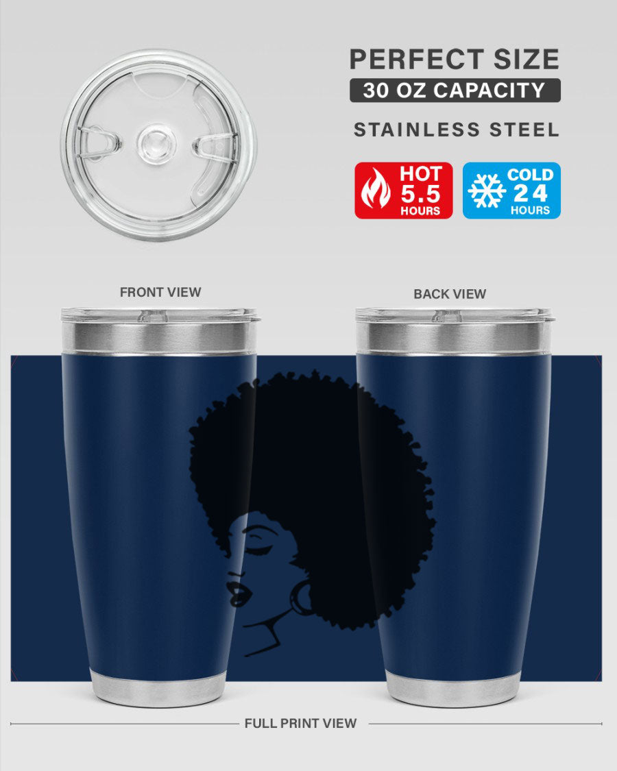 Black women - queen 81# tumbler in 20oz and 30oz sizes, showcasing double wall vacuum stainless steel design with vibrant print.