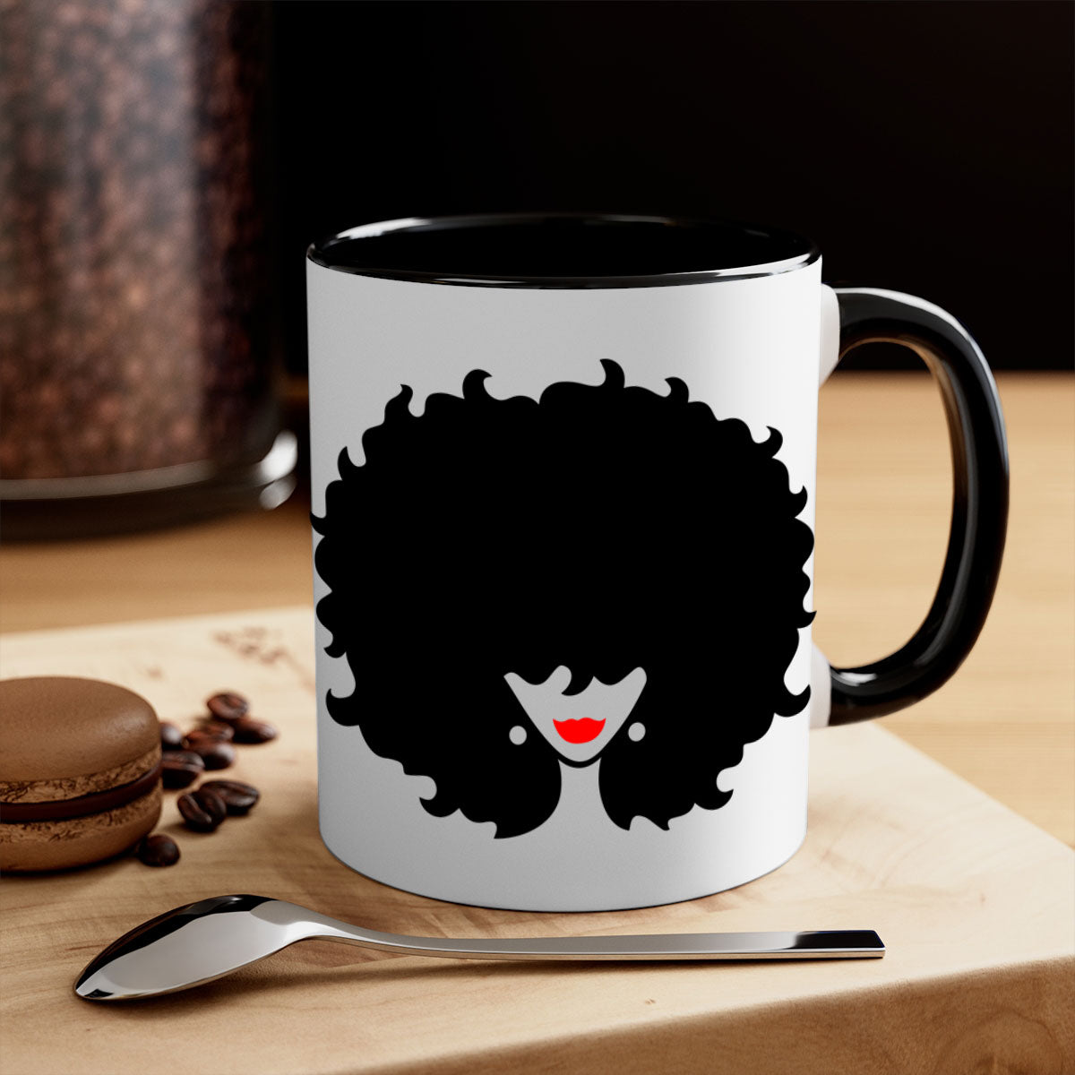 Black Women - Queen 82# Mug with colorful handle and interior, showcasing a glossy finish, perfect for coffee and tea.