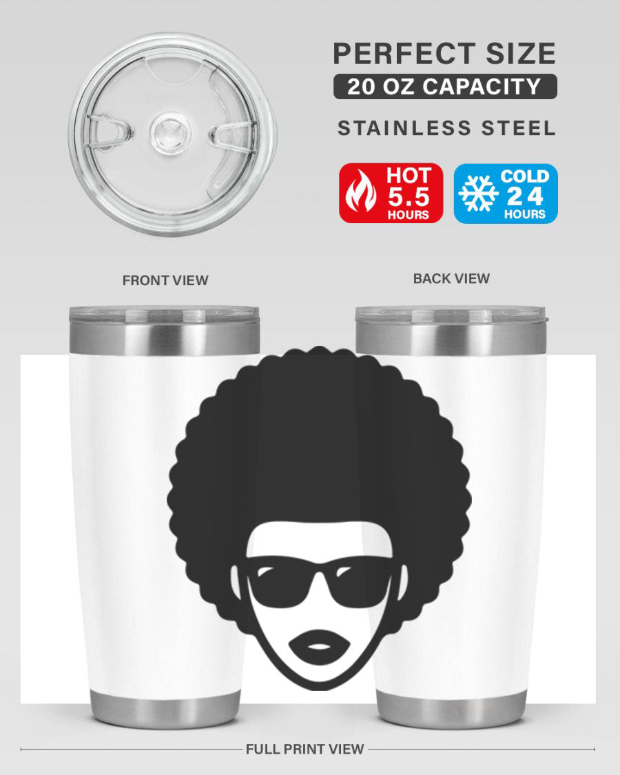 Black Women - Queen 83# tumbler in 20oz and 30oz sizes, showcasing double wall vacuum stainless steel design with vibrant print.