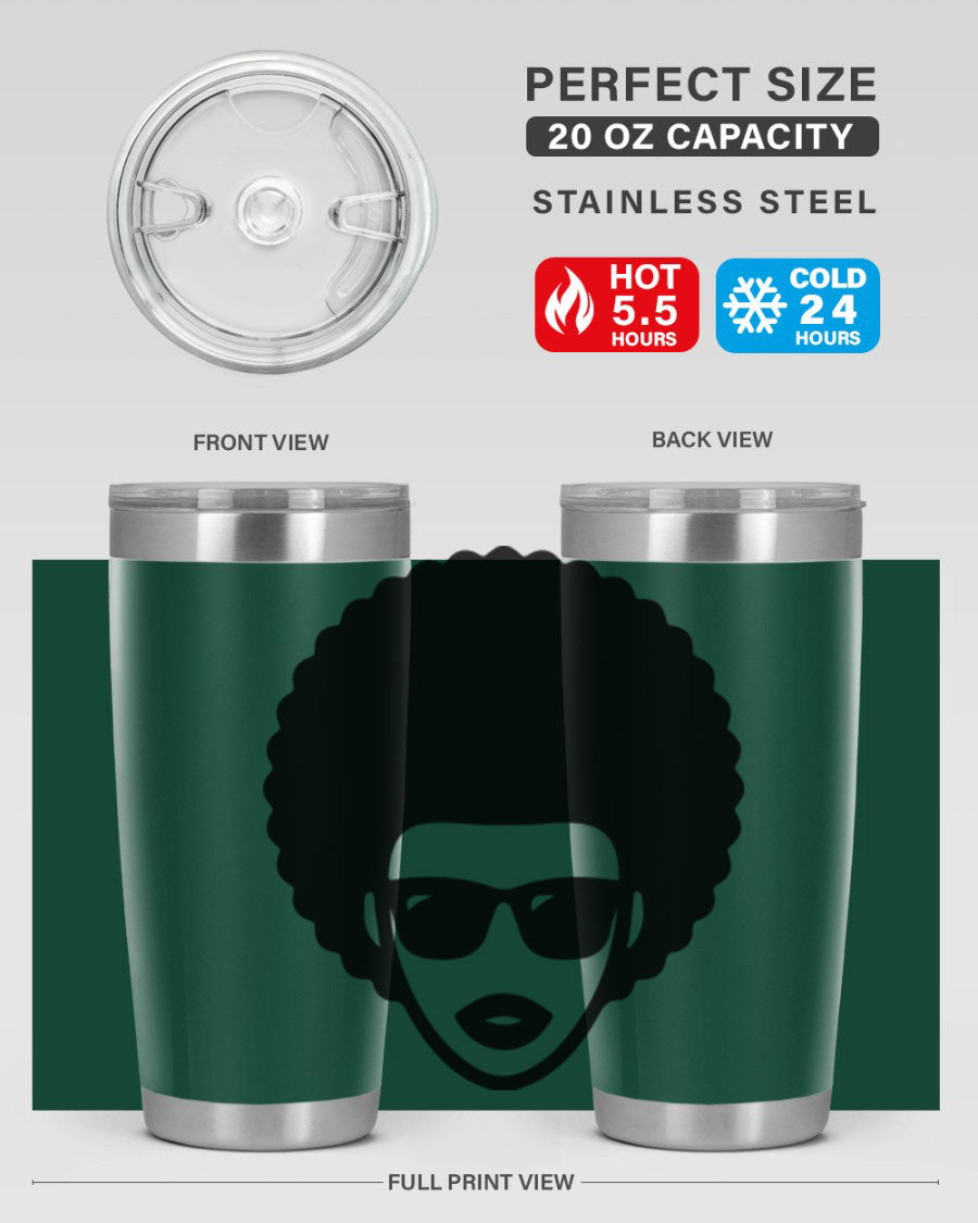 Black Women - Queen 83# tumbler in 20oz and 30oz sizes, showcasing double wall vacuum stainless steel design with vibrant print.