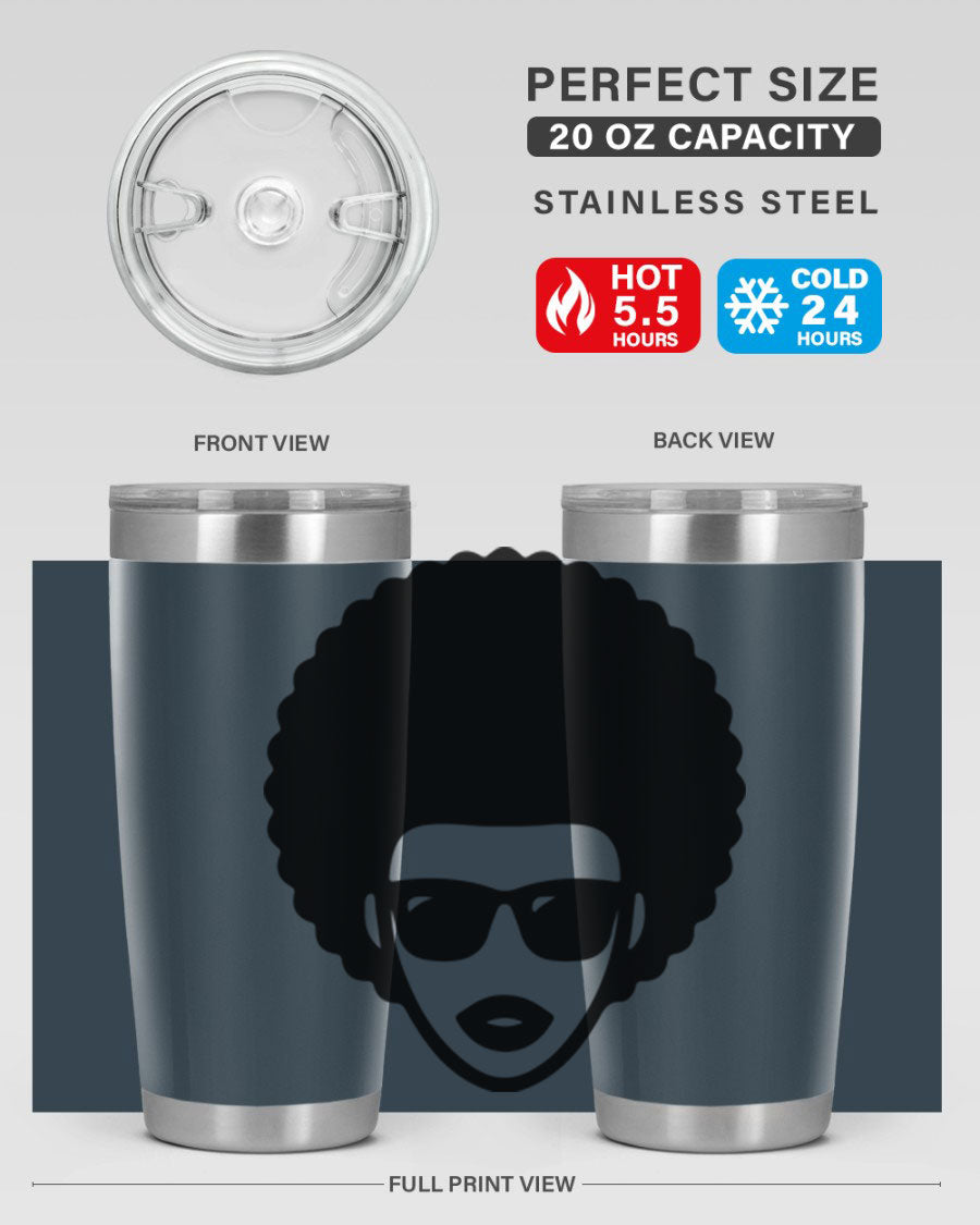 Black Women - Queen 83# tumbler in 20oz and 30oz sizes, showcasing double wall vacuum stainless steel design with vibrant print.