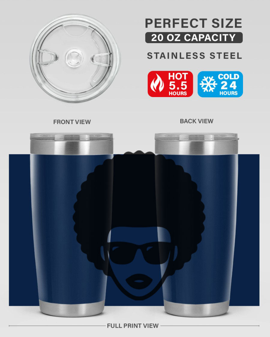 Black Women - Queen 83# tumbler in 20oz and 30oz sizes, showcasing double wall vacuum stainless steel design with vibrant print.