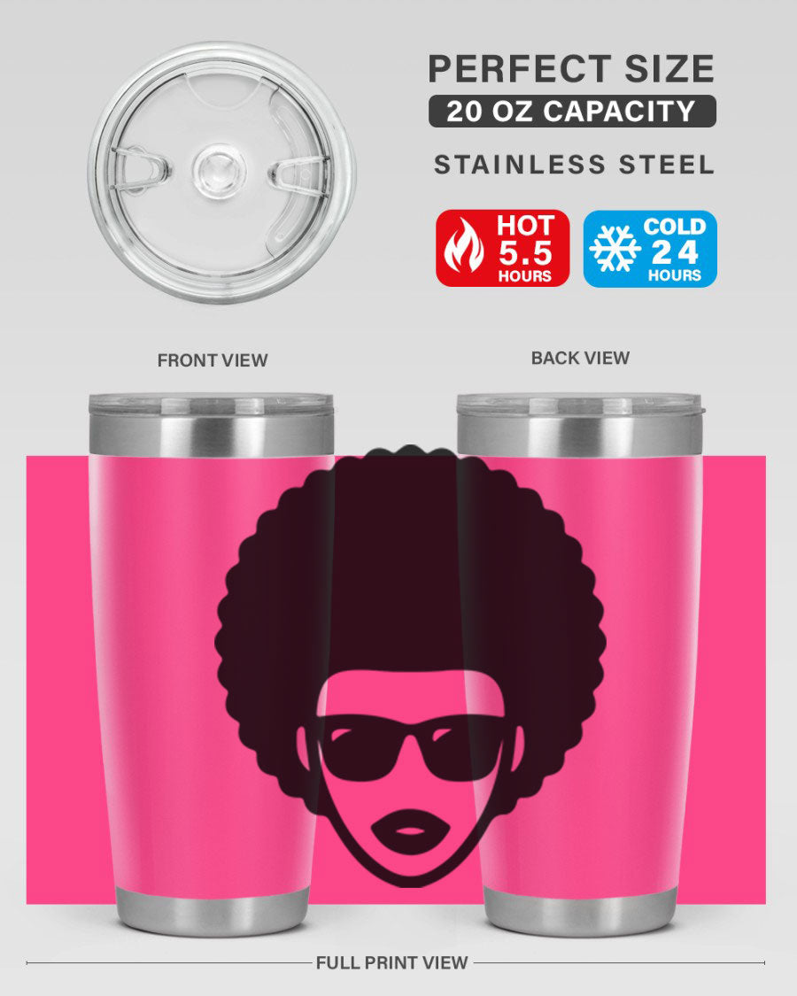 Black Women - Queen 83# tumbler in 20oz and 30oz sizes, showcasing double wall vacuum stainless steel design with vibrant print.