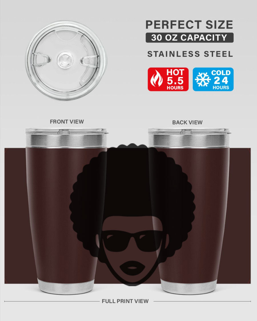 Black Women - Queen 83# tumbler in 20oz and 30oz sizes, showcasing double wall vacuum stainless steel design with vibrant print.