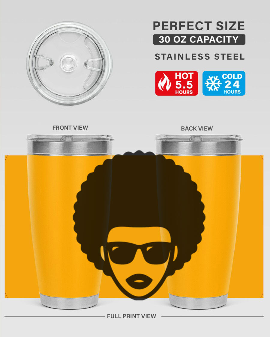 Black Women - Queen 83# tumbler in 20oz and 30oz sizes, showcasing double wall vacuum stainless steel design with vibrant print.