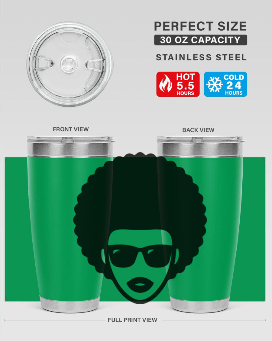 Black Women - Queen 83# tumbler in 20oz and 30oz sizes, showcasing double wall vacuum stainless steel design with vibrant print.