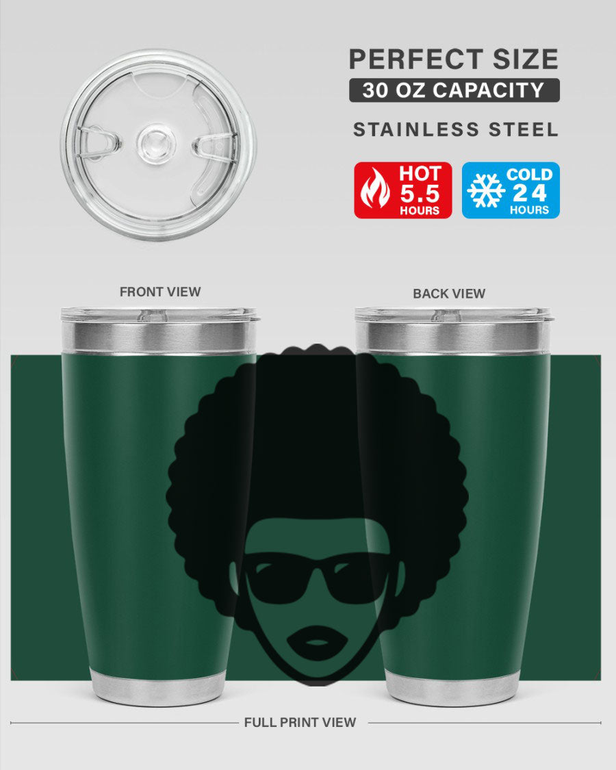 Black Women - Queen 83# tumbler in 20oz and 30oz sizes, showcasing double wall vacuum stainless steel design with vibrant print.