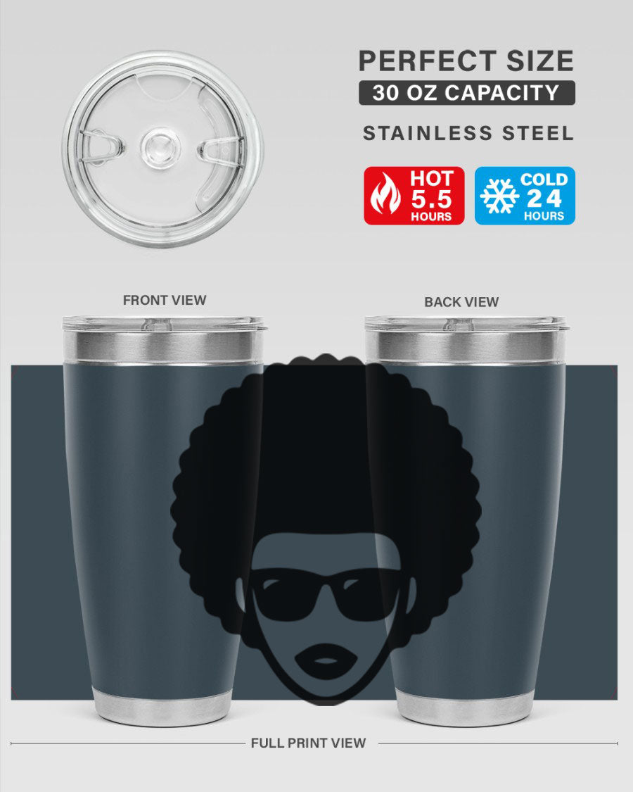 Black Women - Queen 83# tumbler in 20oz and 30oz sizes, showcasing double wall vacuum stainless steel design with vibrant print.