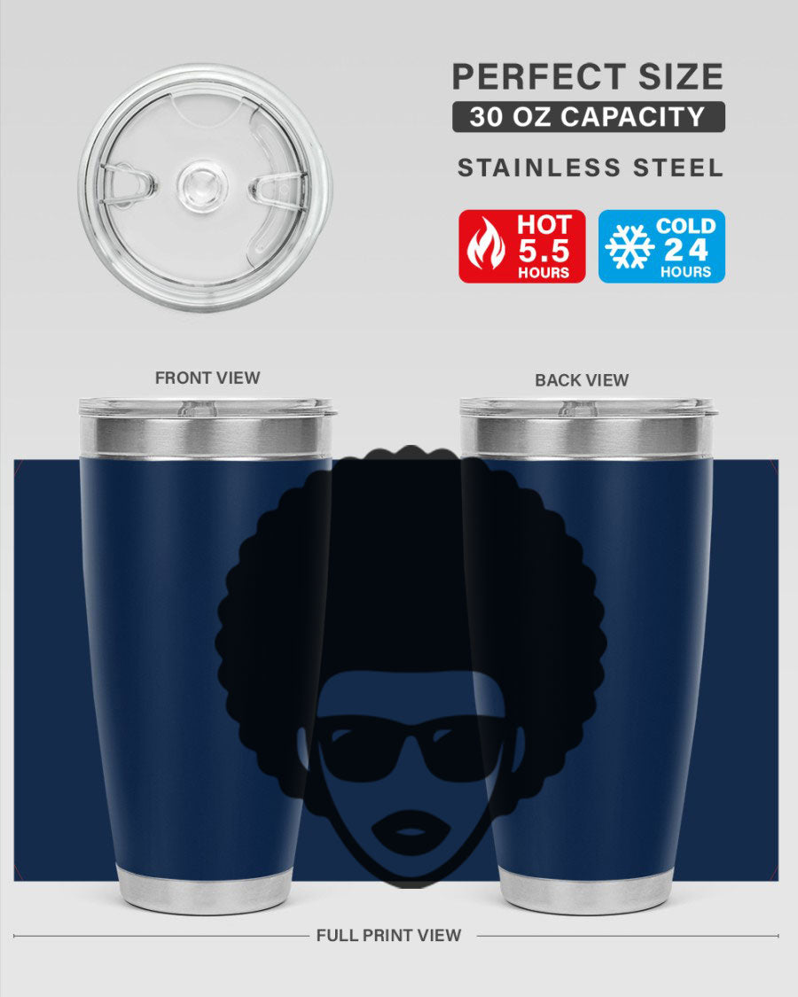 Black Women - Queen 83# tumbler in 20oz and 30oz sizes, showcasing double wall vacuum stainless steel design with vibrant print.