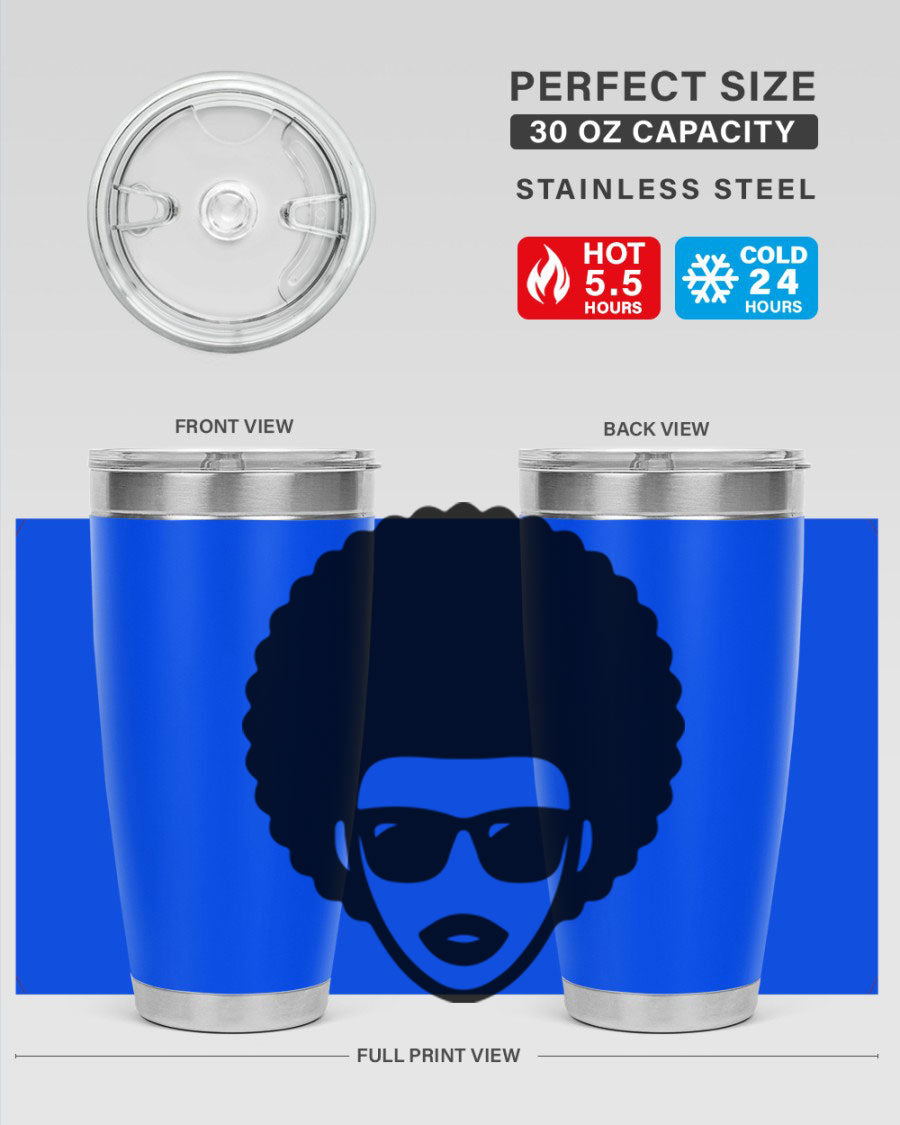 Black Women - Queen 83# tumbler in 20oz and 30oz sizes, showcasing double wall vacuum stainless steel design with vibrant print.