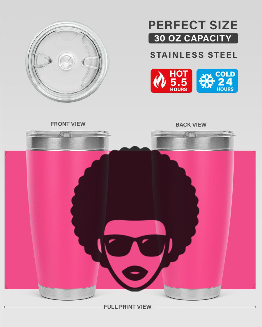 Black Women - Queen 83# tumbler in 20oz and 30oz sizes, showcasing double wall vacuum stainless steel design with vibrant print.