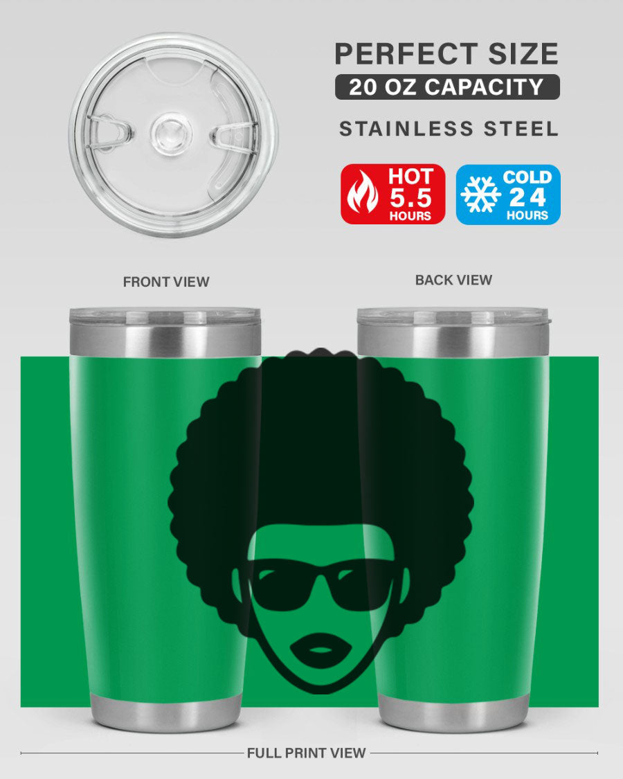 Black Women - Queen 83# tumbler in 20oz and 30oz sizes, showcasing double wall vacuum stainless steel design with vibrant print.