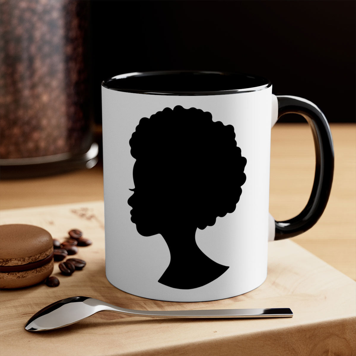 Black Women - Queen 84# Mug with colorful handle and glossy finish, available in multiple colors and sizes.