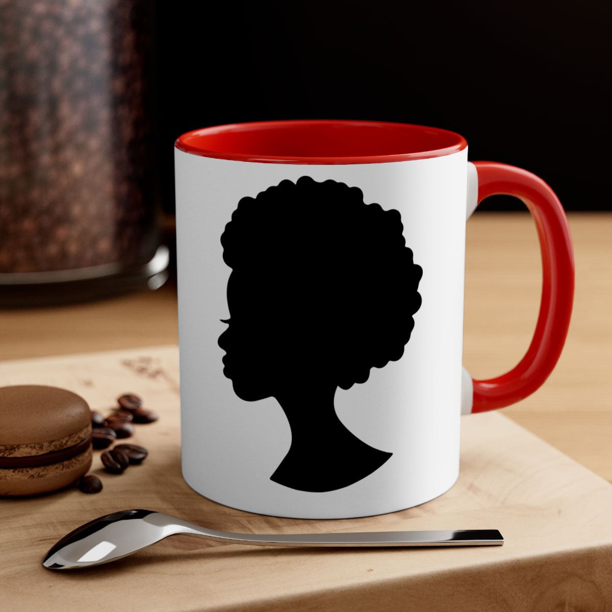 Black Women - Queen 84# Mug with colorful handle and glossy finish, available in multiple colors and sizes.