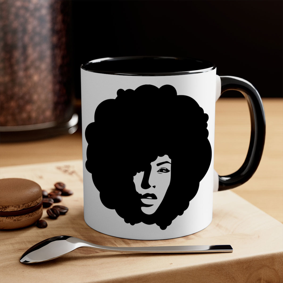 Black Women - Queen 86# Mug with colorful handle and interior, showcasing a glossy finish and elegant design.