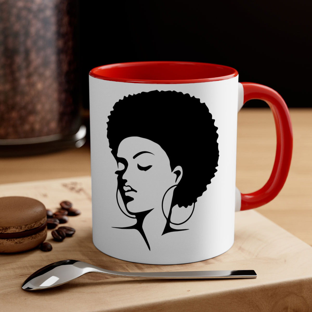 Black Women - Queen 87# Mug with a glossy finish and colored handle, available in multiple colors.