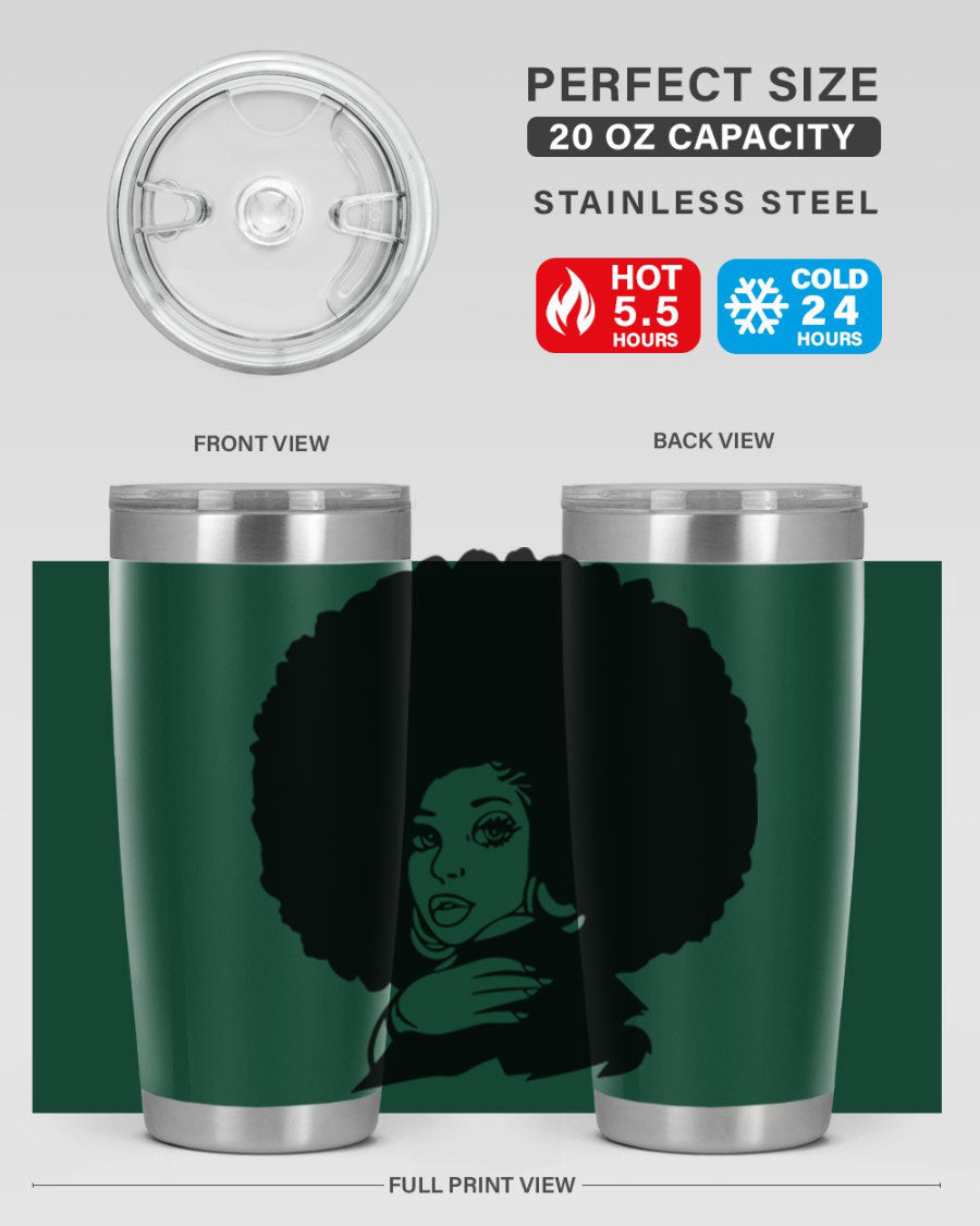 Black Women - Queen 20oz and 30oz tumblers featuring double wall vacuum stainless steel design with vibrant prints celebrating black women.