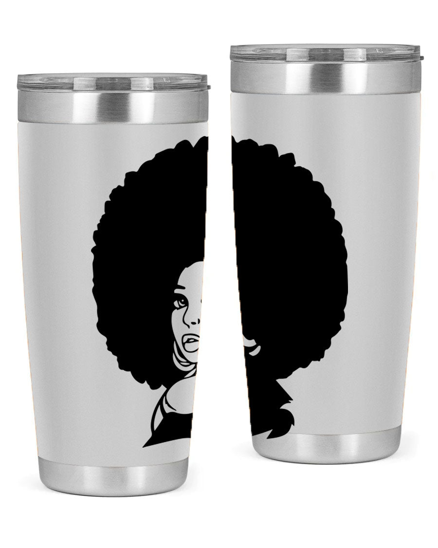 Black Women - Queen 20oz and 30oz tumblers featuring double wall vacuum stainless steel design with vibrant prints celebrating black women.