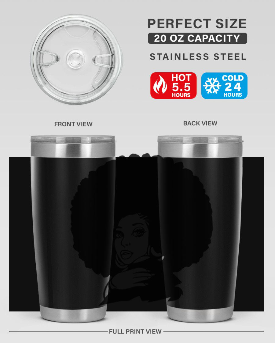 Black Women - Queen 20oz and 30oz tumblers featuring double wall vacuum stainless steel design with vibrant prints celebrating black women.