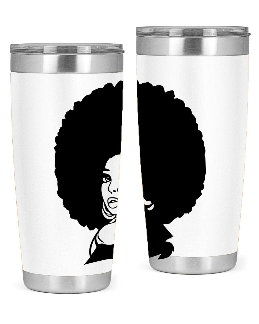 Black Women - Queen 20oz and 30oz tumblers featuring double wall vacuum stainless steel design with vibrant prints celebrating black women.