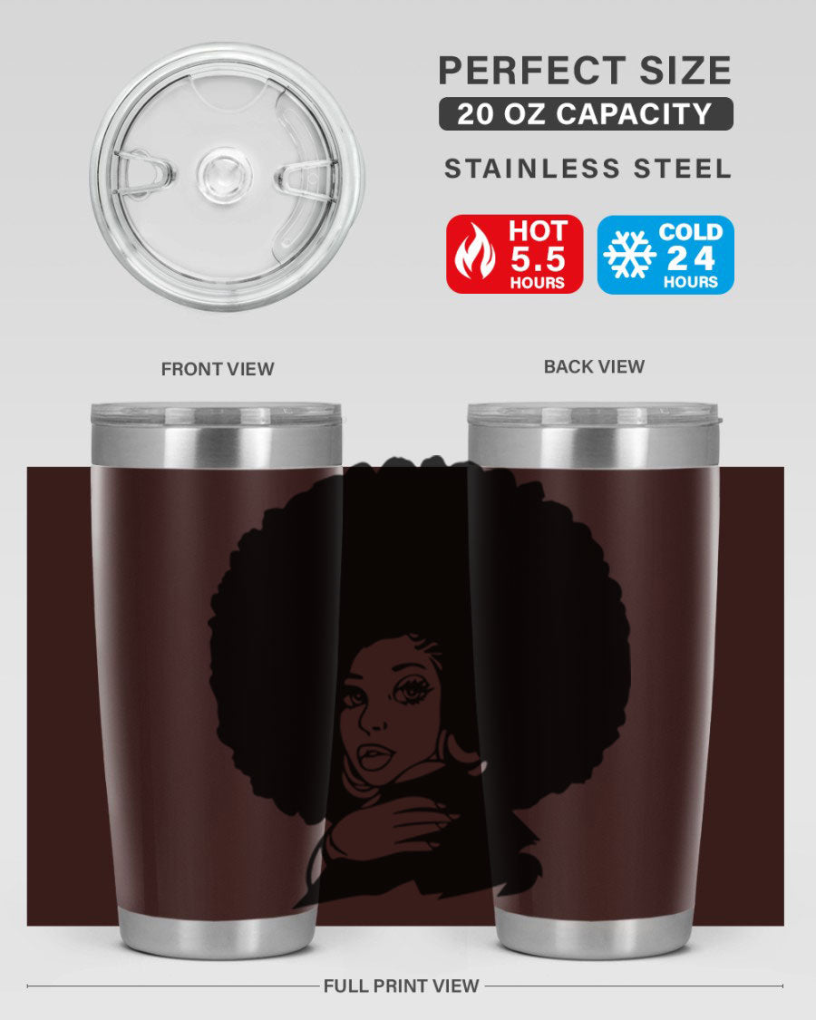 Black Women - Queen 20oz and 30oz tumblers featuring double wall vacuum stainless steel design with vibrant prints celebrating black women.