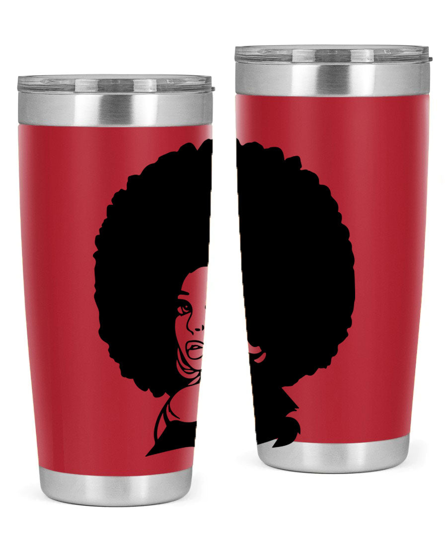 Black Women - Queen 20oz and 30oz tumblers featuring double wall vacuum stainless steel design with vibrant prints celebrating black women.