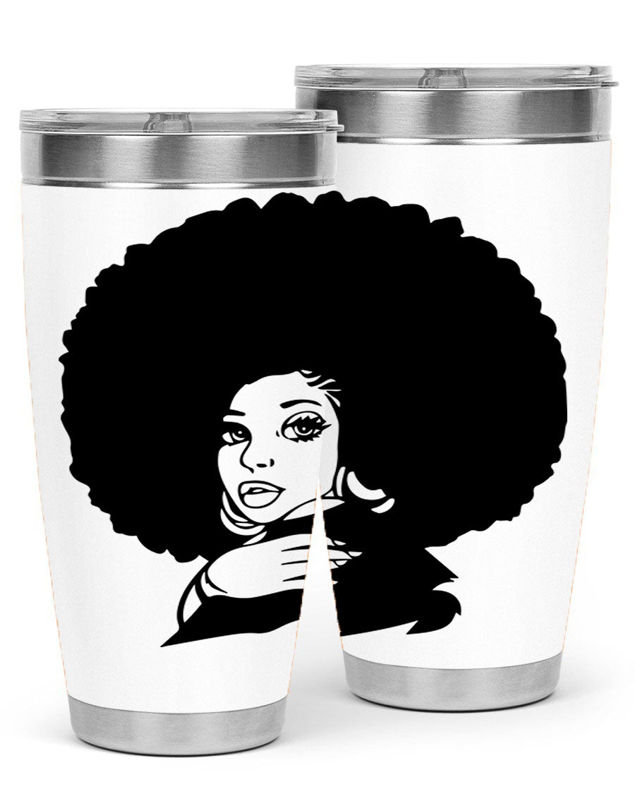 Black Women - Queen 20oz and 30oz tumblers featuring double wall vacuum stainless steel design with vibrant prints celebrating black women.